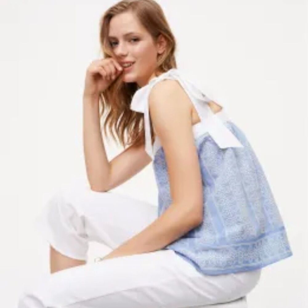 NWT Loft cotton embroidered ribbon bow tie sleeve tank summer spring XL